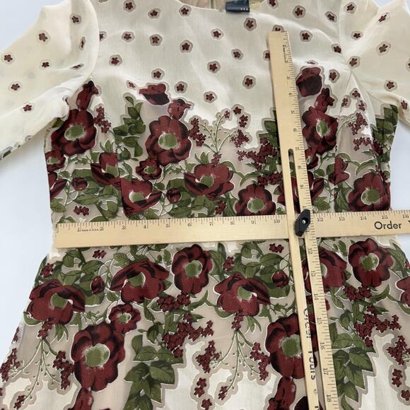 Gabby Skye Dress Womens 10 Ivory Burgundy Floral Embroidered Sheath 3/4 Sleeve - Picture 8 of 9